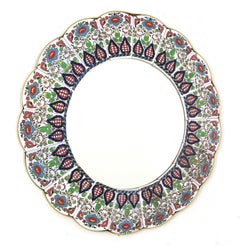 Ceramic Wall Mirror with Multi Color Foliage Floral Scalloped Frame, Spain 1960