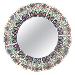 Miroir festonné avec cadre floral feuillagé multicolore peint à la main