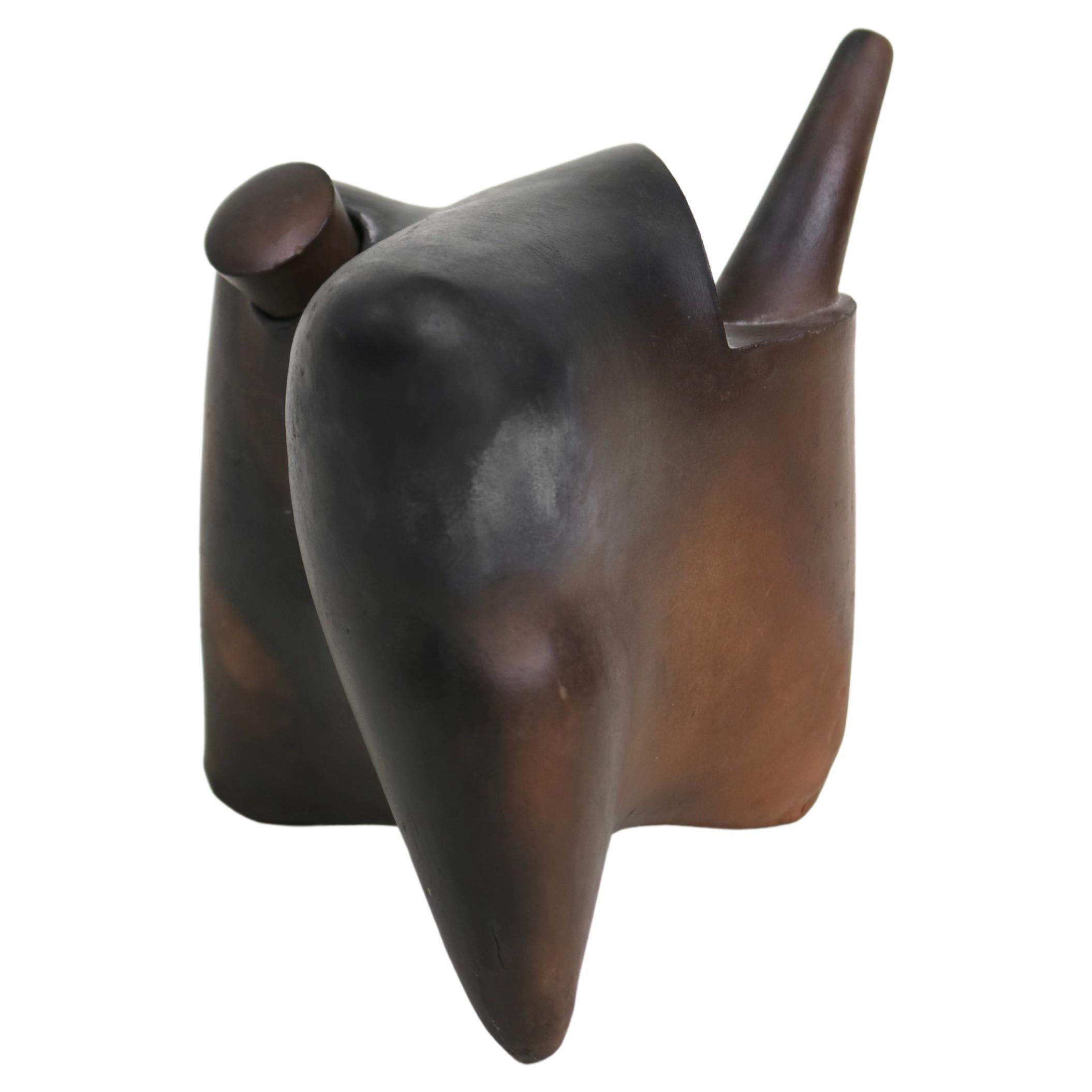 A sculptural ceramic 'Wine Pot' made in the 1990s by Danish potter Ann Linnemann. The piece has been hand-thrown, altered and pit-fired.

Linnemann worked from her Copenhagen studio and gallery until recently.
 