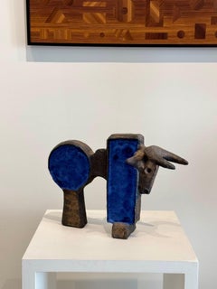 Ceramic Bull Sculpture "Blue Toro" one of a kind Signed by Dominique Pouchain