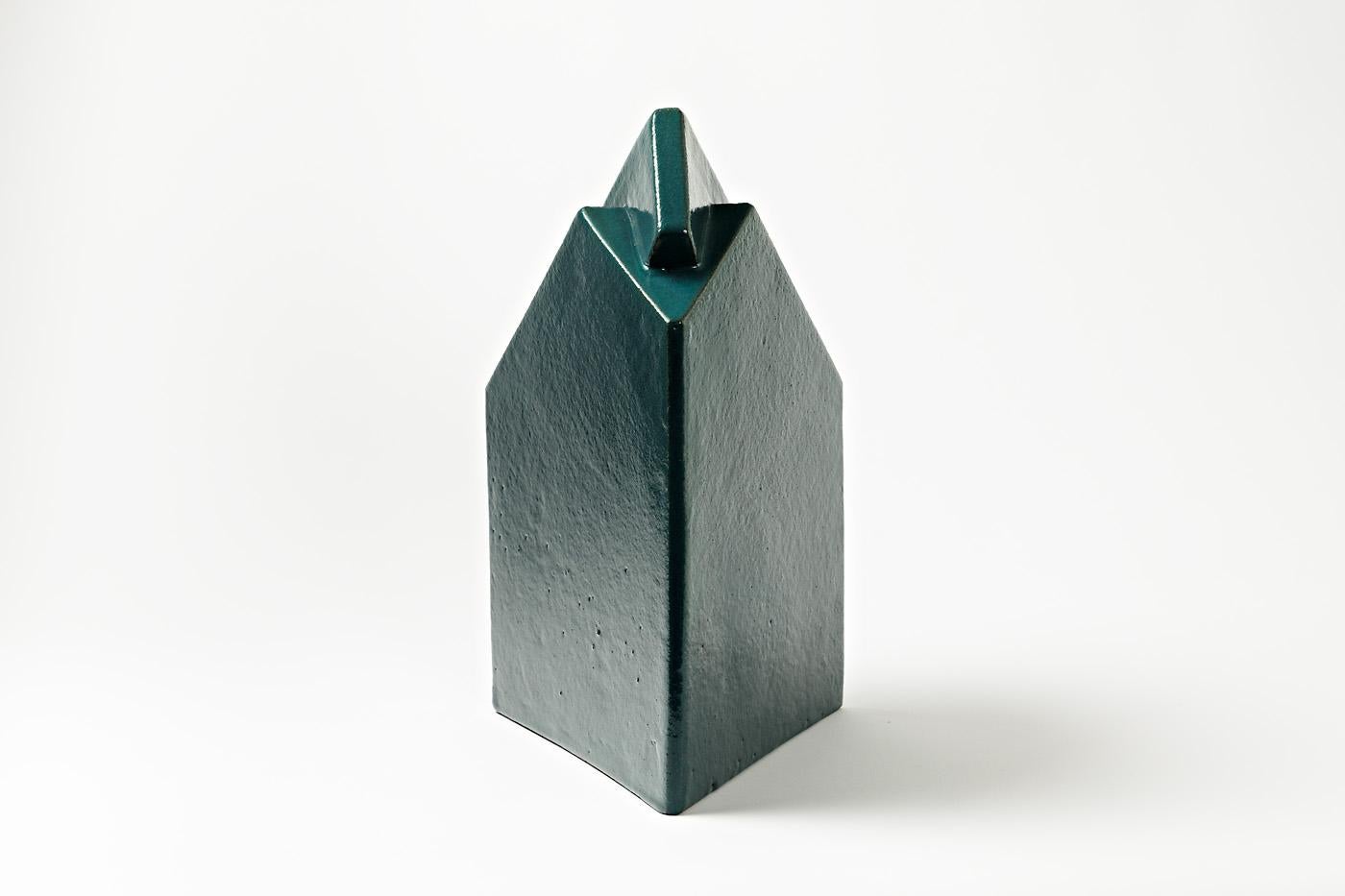 French Ceramic Sculpture by Daniel Maes with Green Glaze Decoration, circa 1990
