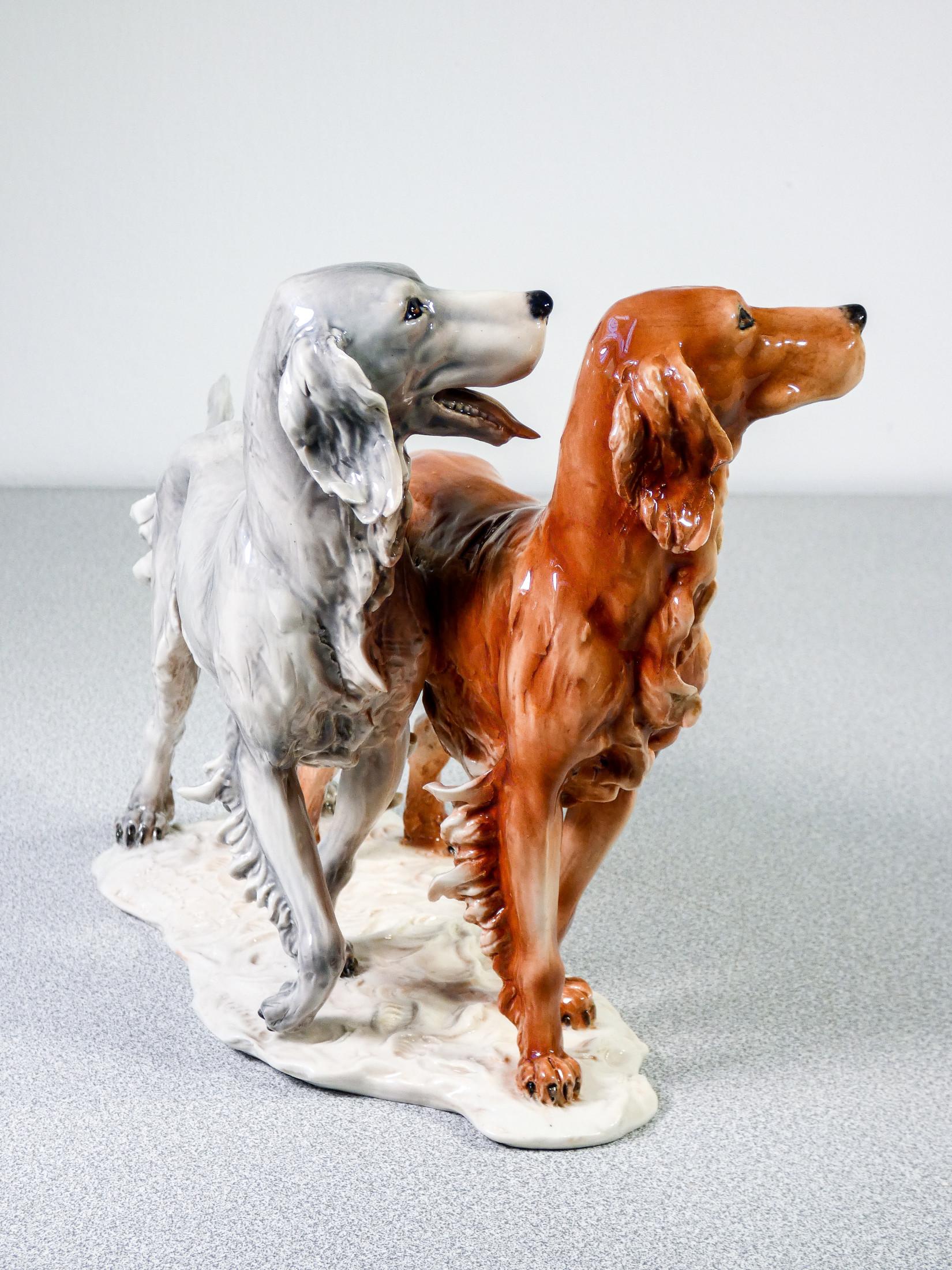 Scultura in ceramica di Giuseppe Granello per Cacciapuoti, Setters, Italia, anni '30 In condizioni ottime a Torino, IT