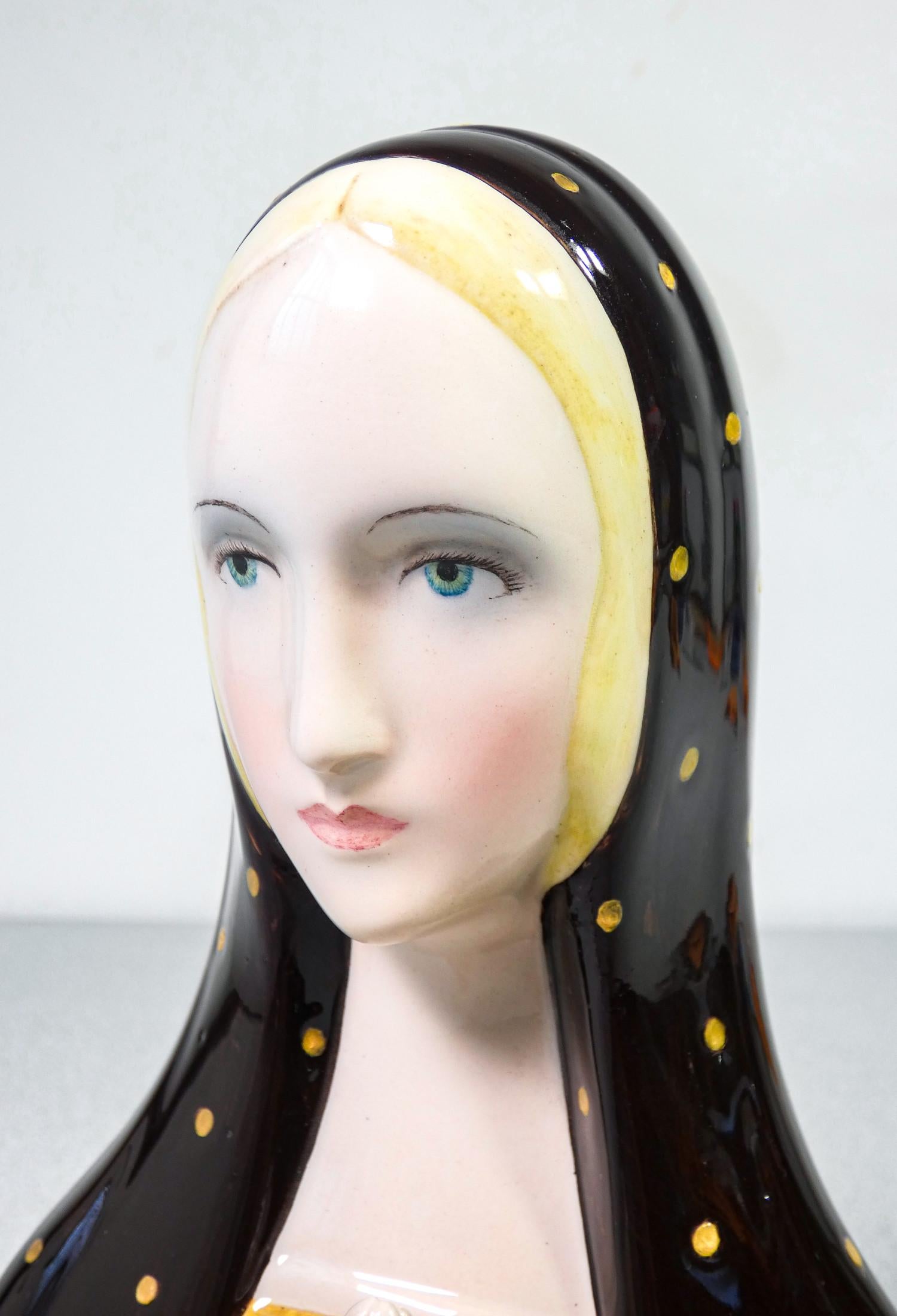 Ceramic Sculpture by Paola Bologna for Lenci, Holy Mary, Turin Italy, 1930s In Good Condition In Torino, IT