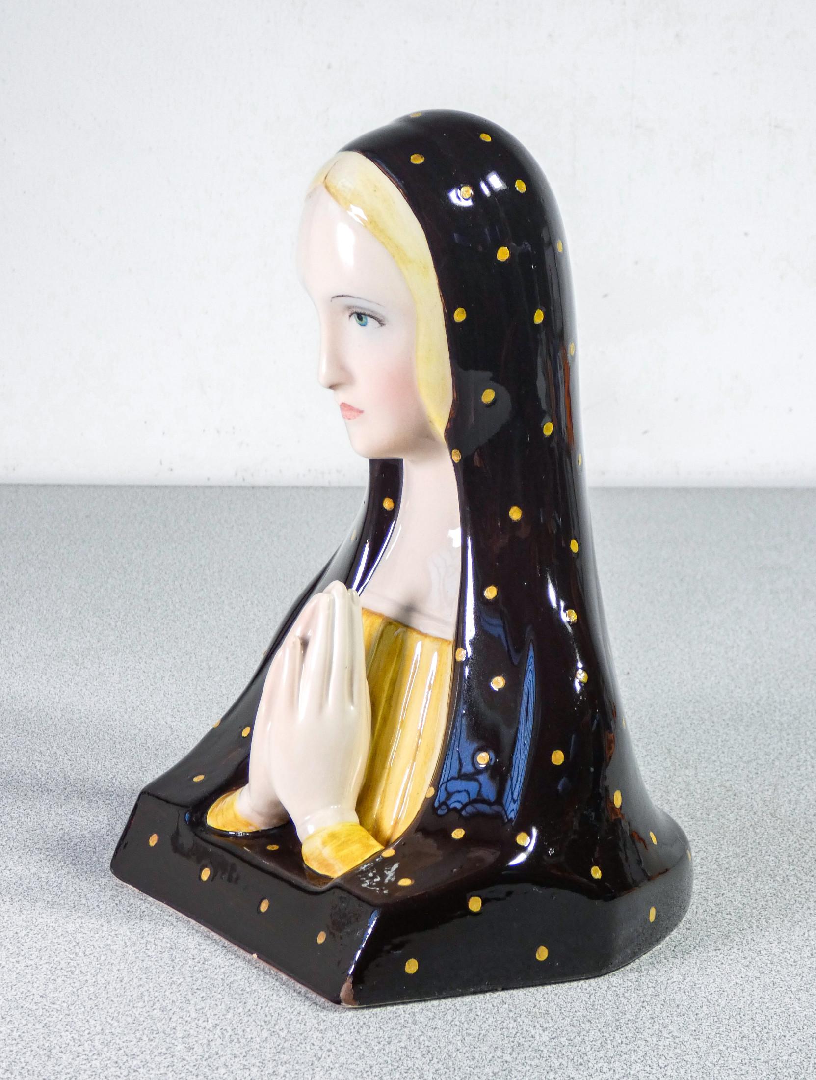 Mid-20th Century Ceramic Sculpture by Paola Bologna for Lenci, Holy Mary, Turin Italy, 1930s