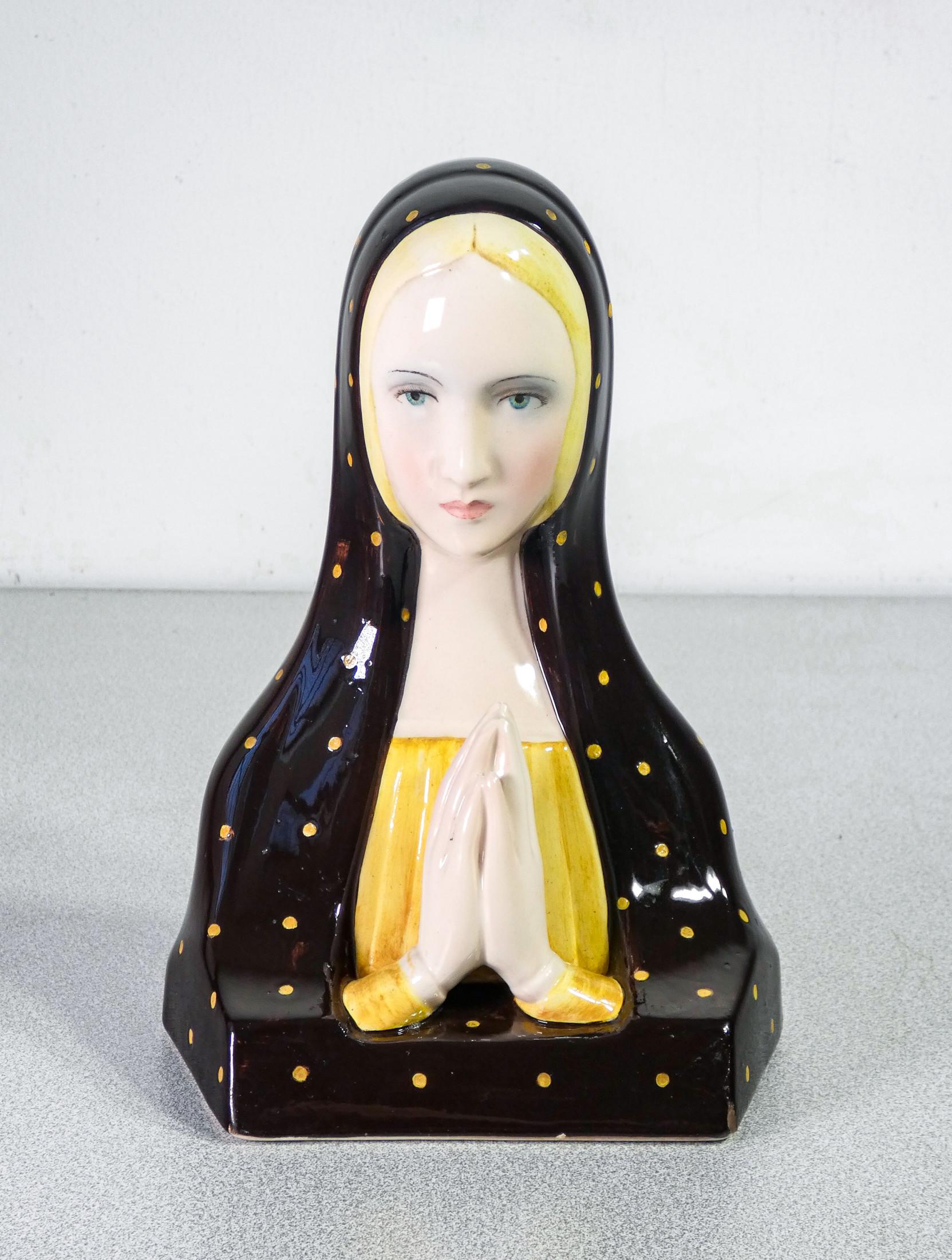 Ceramic Sculpture by Paola Bologna for Lenci, Holy Mary, Turin Italy, 1930s 2