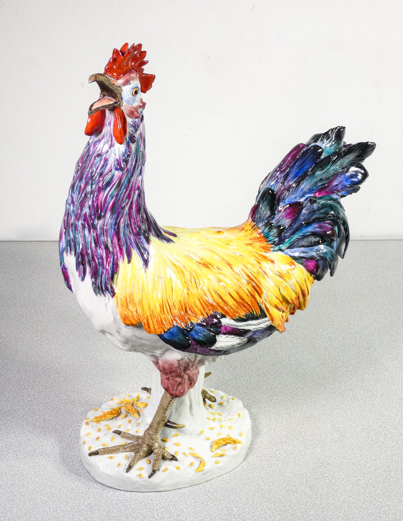 Ceramic Sculpture by Porzellanfabrik Kalk, Rooster, Germany, Early 20th Century In Good Condition In Torino, IT