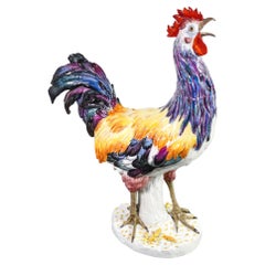 Ceramic Sculpture by Porzellanfabrik Kalk, Rooster, Germany, Early 20th Century