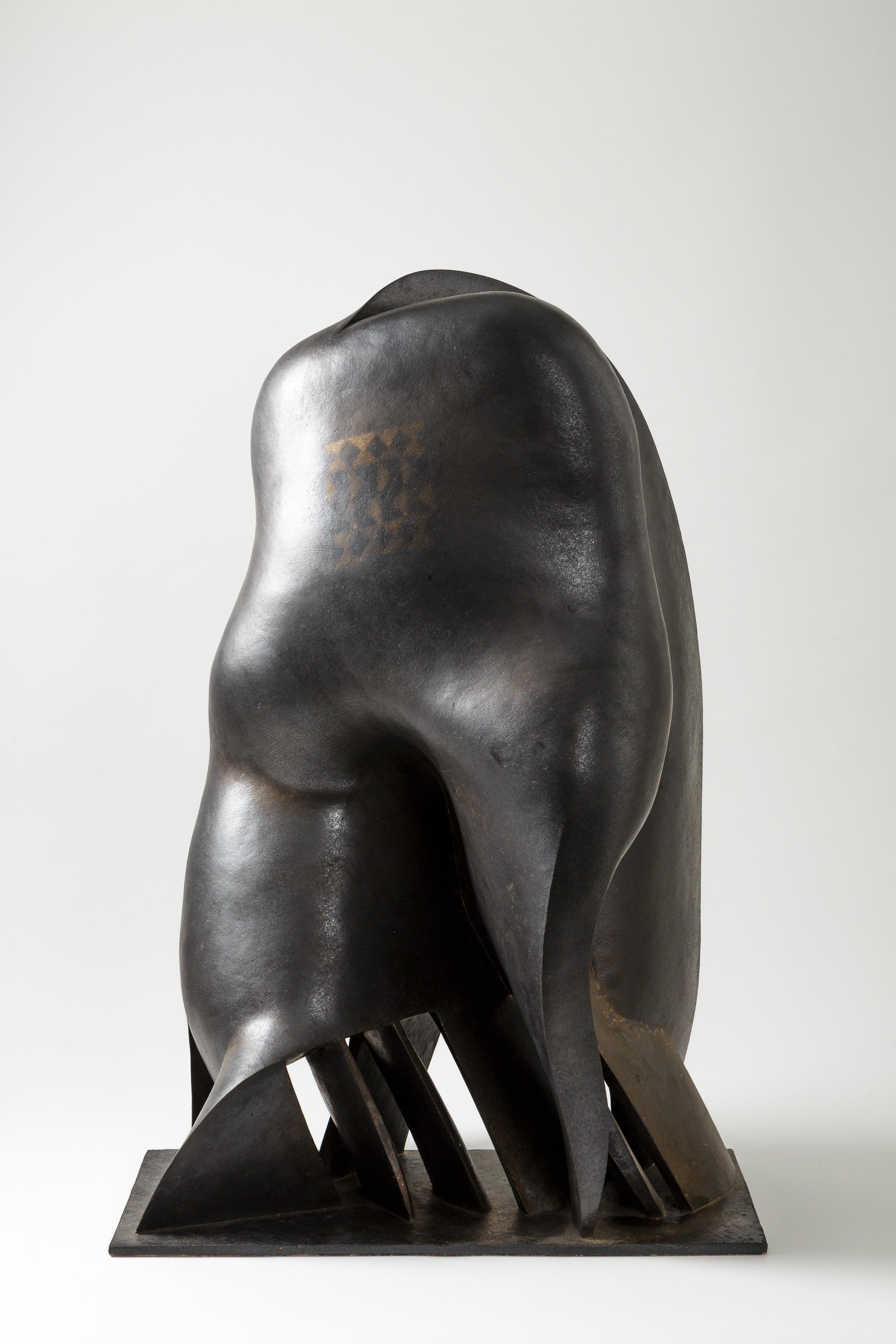 Stoneware sculpture entitled « Déchainée » with black metallic glaze by Pierre Martinon. 
Perfect original conditions. 
Signed and dated at the base 