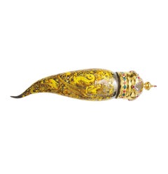 Lucky Horn Ceramic Sculpture Glazed Majolica Platinum Gold Hand Painted, Italy