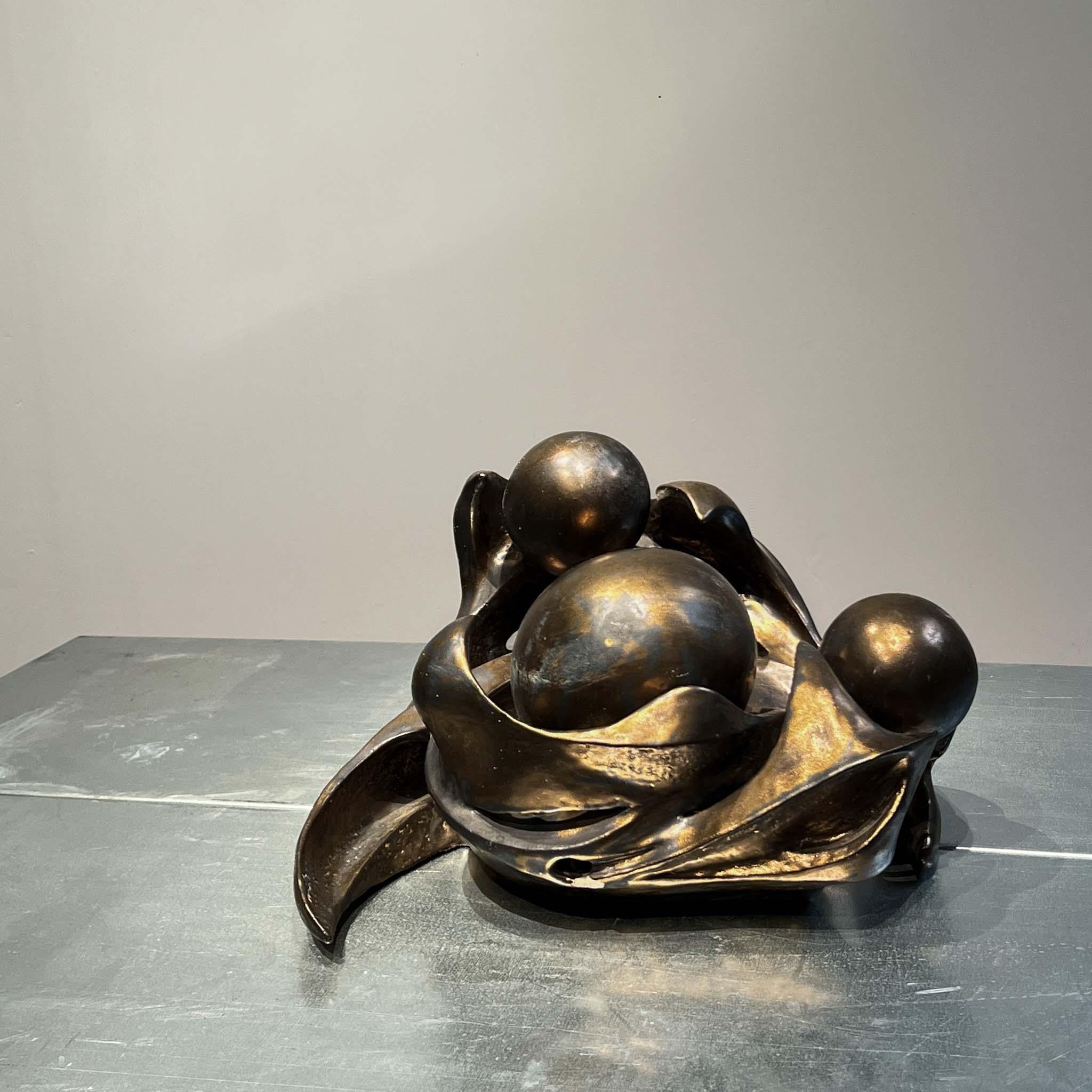 Brutalist Ceramic sculpture in bronze glazing, Dutch, 1970s For Sale