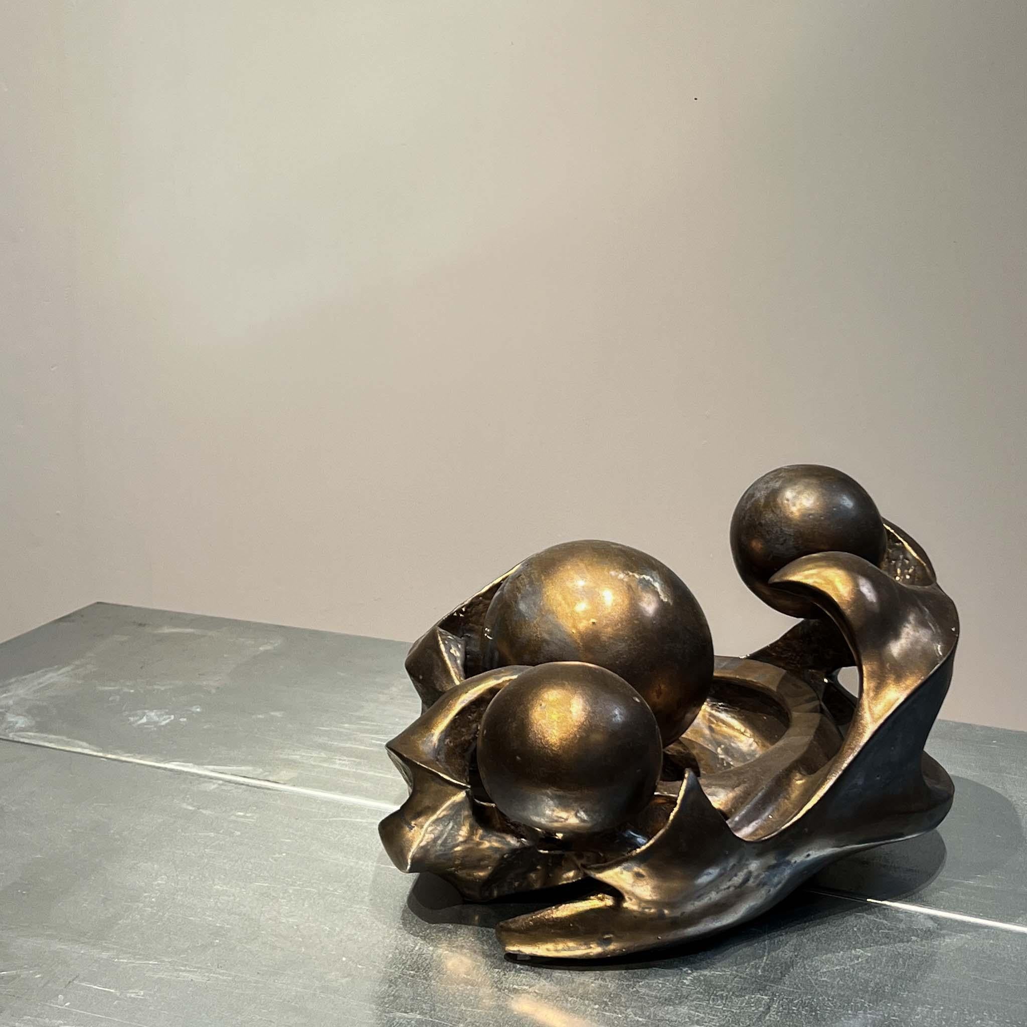 European Ceramic sculpture in bronze glazing, Dutch, 1970s For Sale