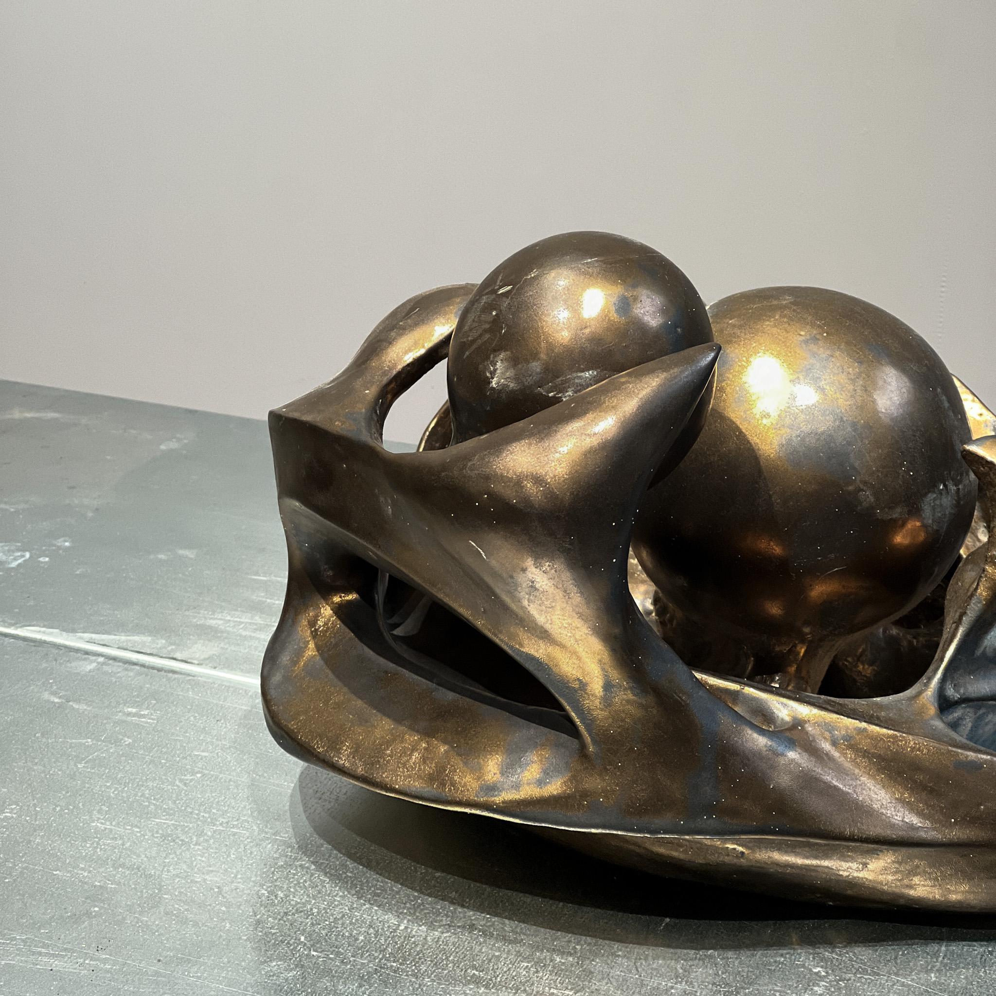 Ceramic sculpture in bronze glazing, Dutch, 1970s For Sale 3