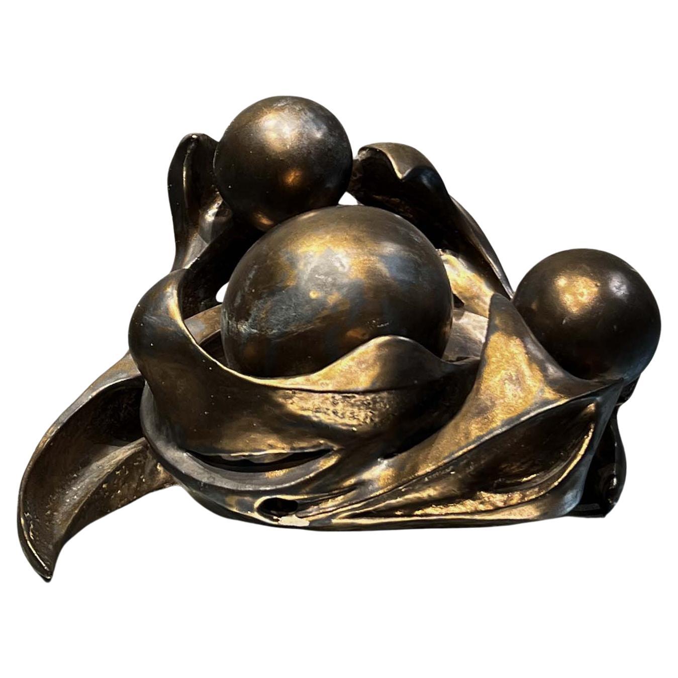 Ceramic sculpture in bronze glazing, Dutch, 1970s For Sale
