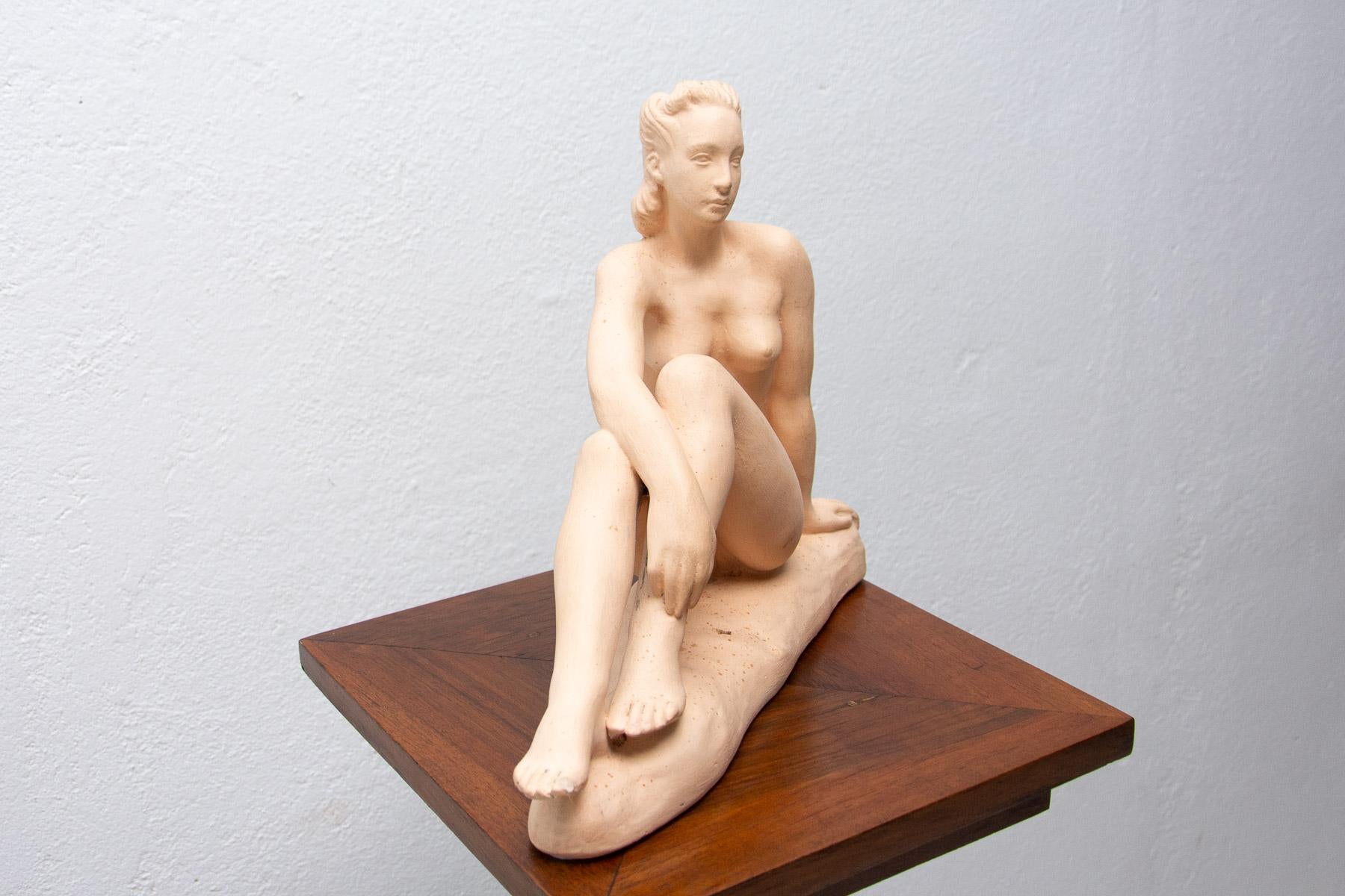 Ceramic Sculpture Naked Woman, 1940´s, Czechoslovakia In Good Condition In Prague 8, CZ