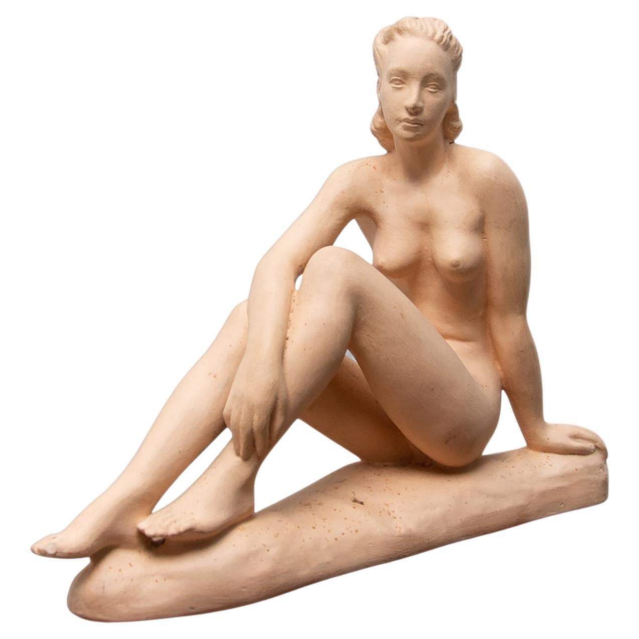 Ceramic Sculpture Naked Woman, 1940´s, Czechoslovakia