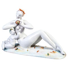 Ceramic Sculpture "Nude Woman with Child" by Eugenio Pattarino, Italy, 1920s