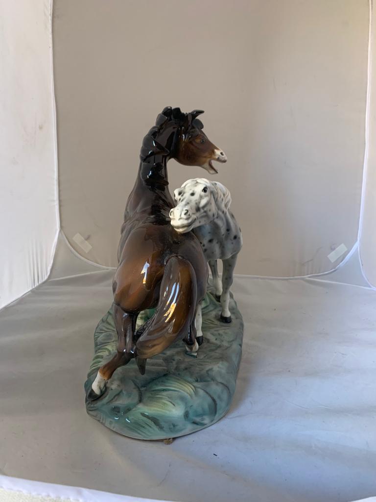 Art Deco Ceramic Sculpture of 2 Horses by Ronzan, 1940s For Sale