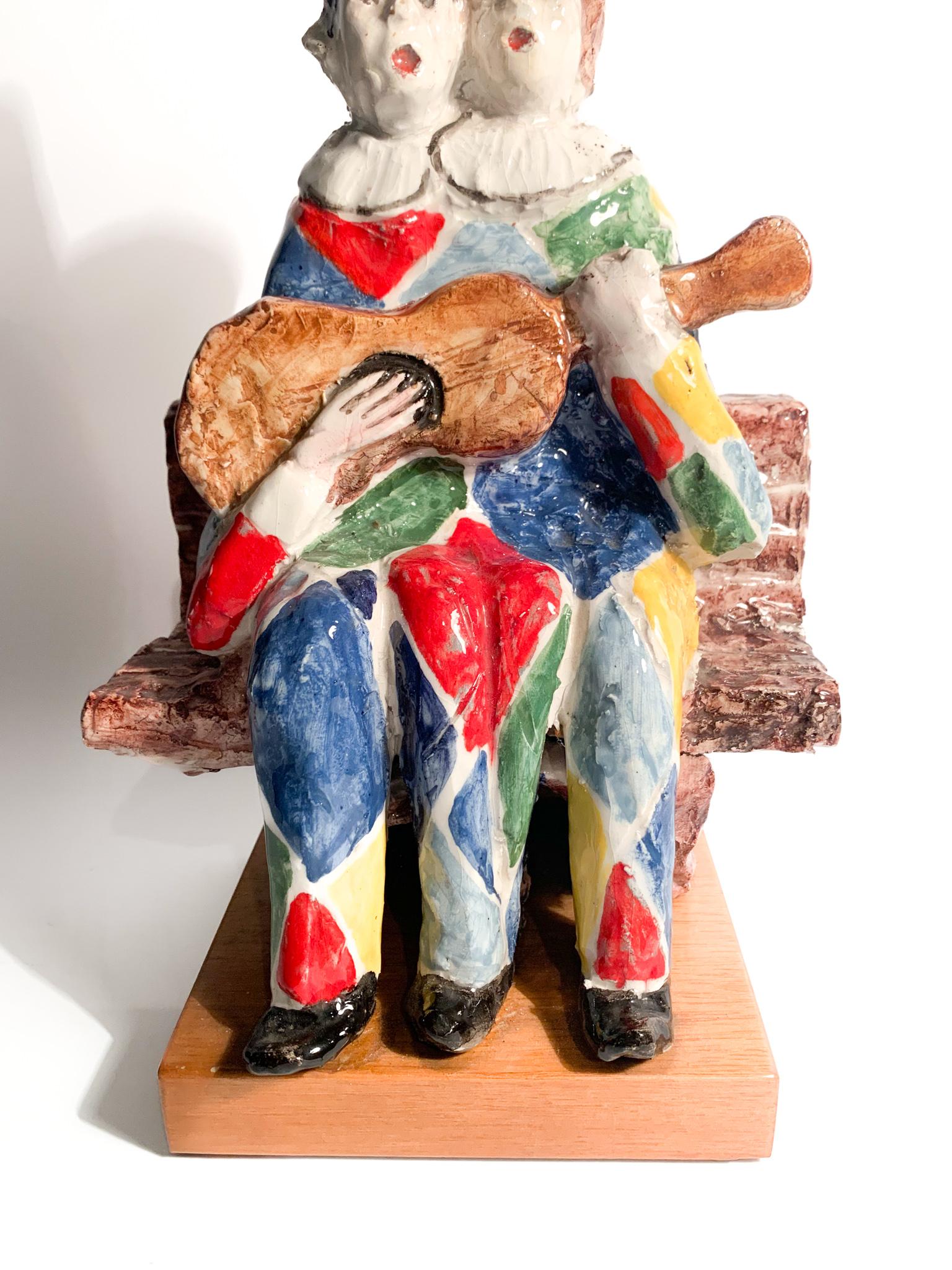 Late 20th Century Ceramic Sculpture of a Couple of Musicians by Walter Pozzi, 1980s For Sale