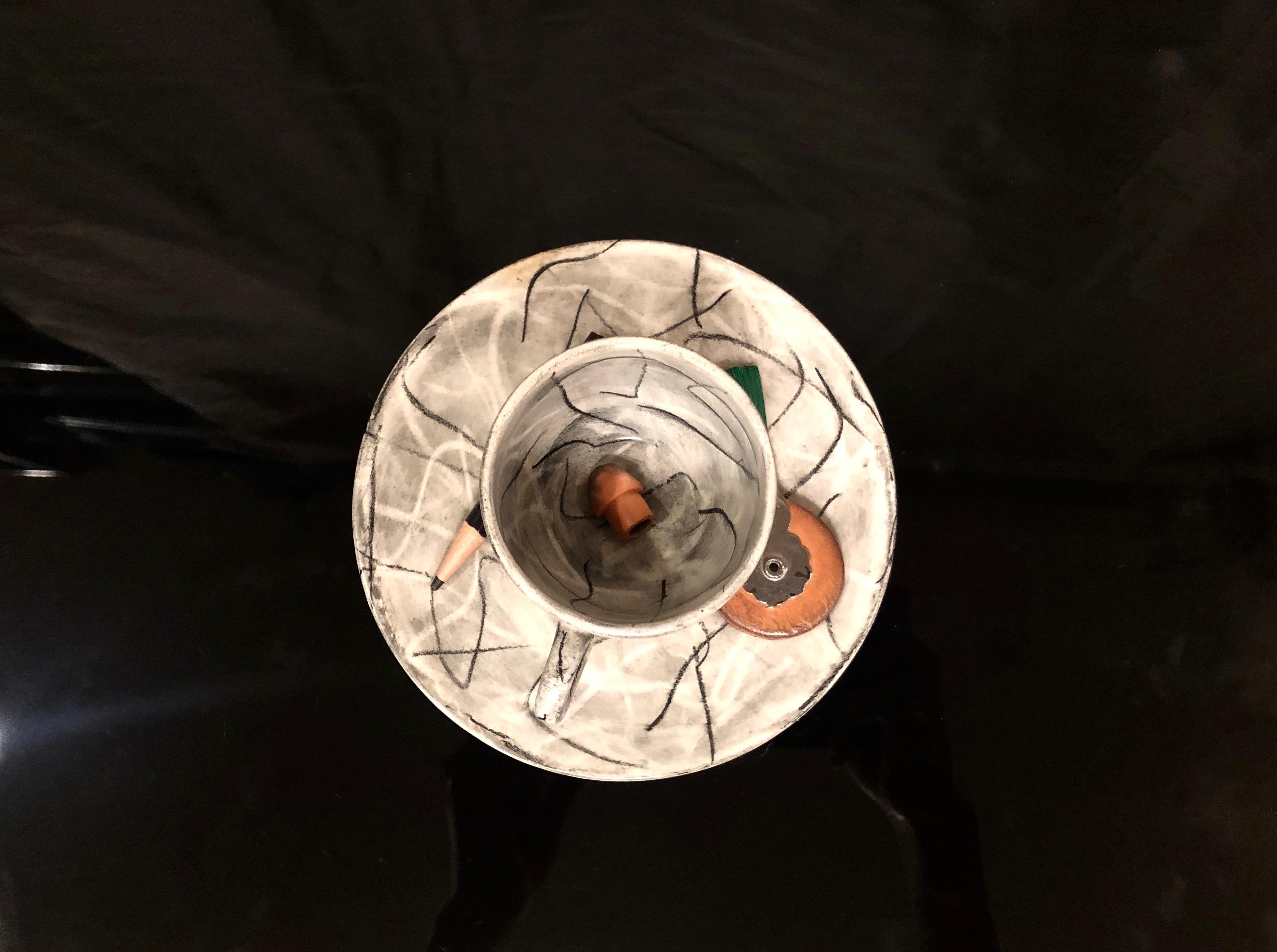 Ceramic Sculpture of a Cup and Plate by David Furman, USA 1996 1