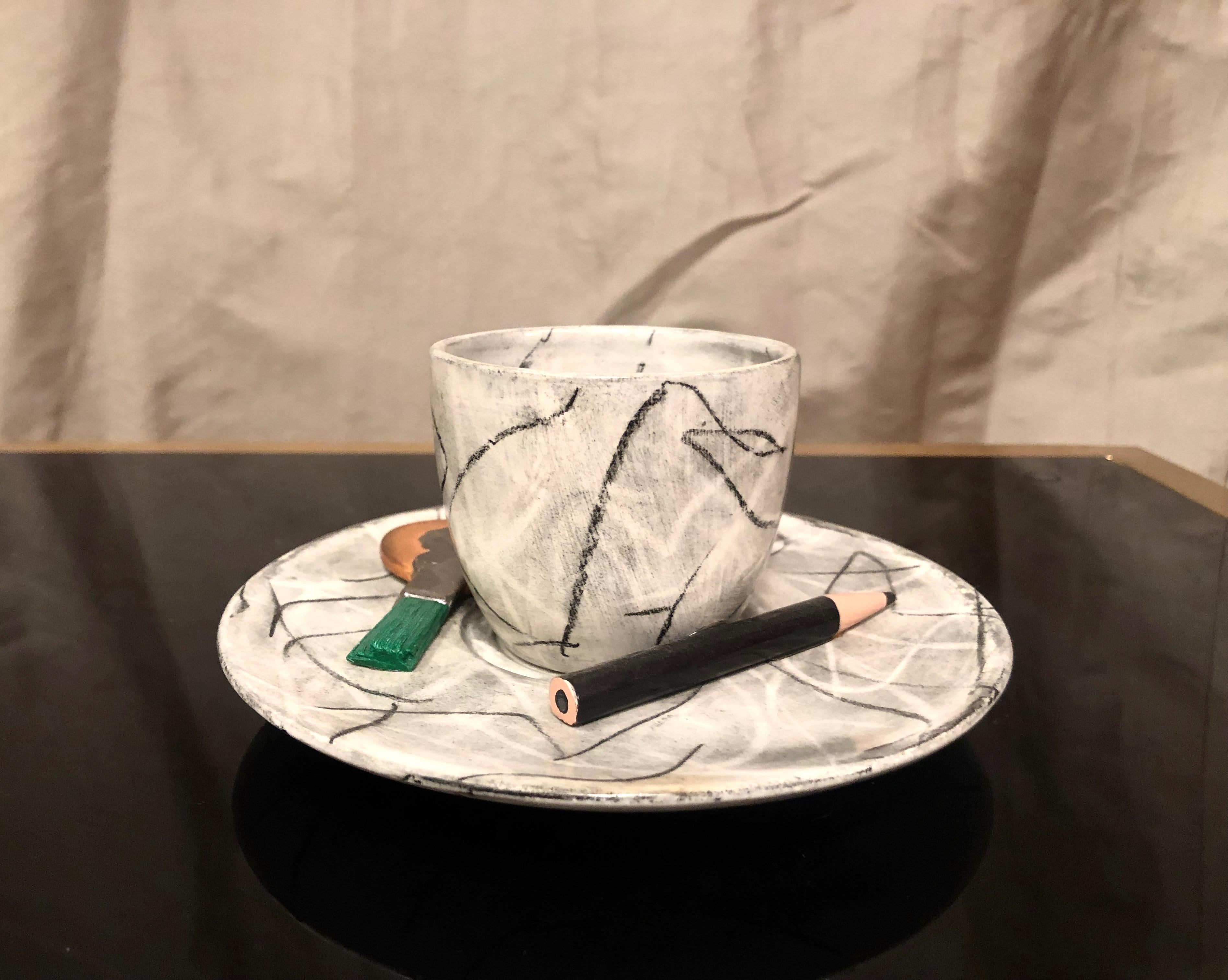 Ceramic Sculpture of a Cup and Plate by David Furman, USA 1996 3