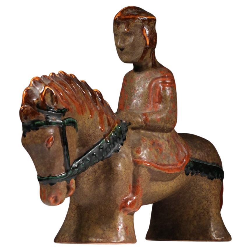 Keramische Skulptur eines Reiters, Landhaus von Charles Dudouyt, 1940er Jahre im Angebot