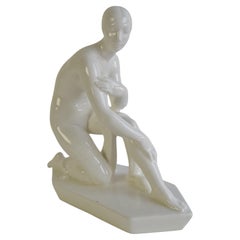 Antique Ceramic Sculpture of a Naked Woman by Hubert Kovařík/Svitavka, circa 1920's.