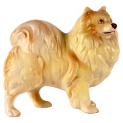 Vintage Ceramic sculpture of a Pomeranian dog, England 1950.  