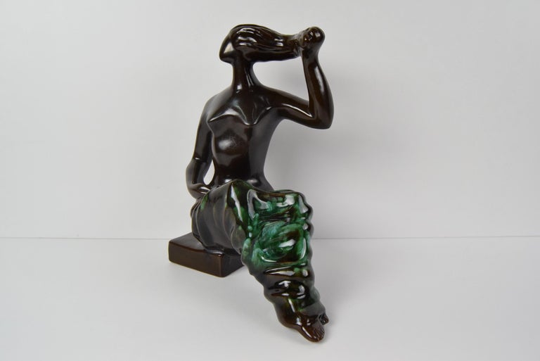 Ceramic Sculpture of a Sitting Woman by Jitka Forejtová. 1960's