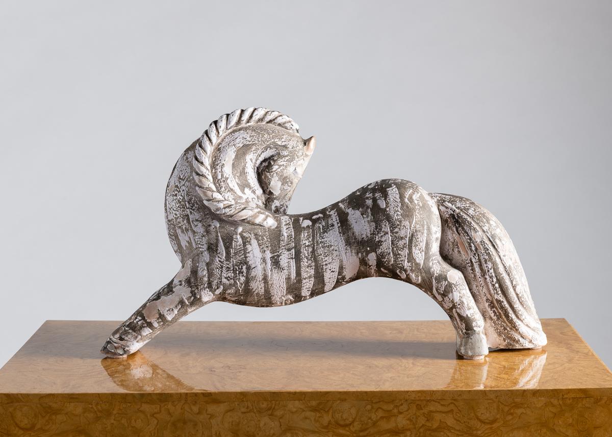 French Ceramic Sculpture of a Zebra, France, Midcentury For Sale