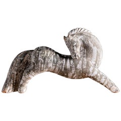 Vintage Ceramic Sculpture of a Zebra, France, Midcentury