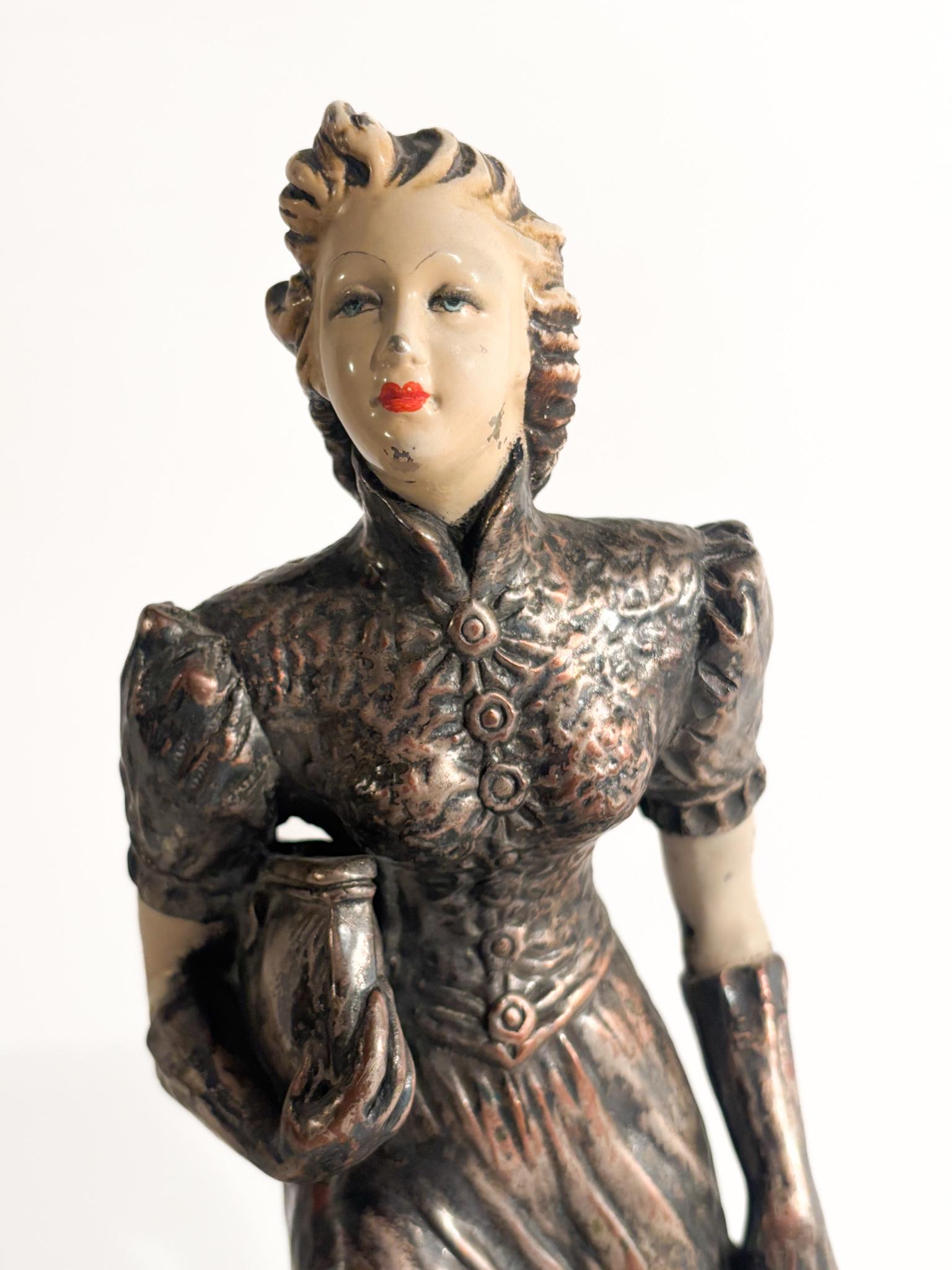Ceramic Sculpture of Lady with Fox Terrier by Ceramiche Mollica 1940s For Sale 4