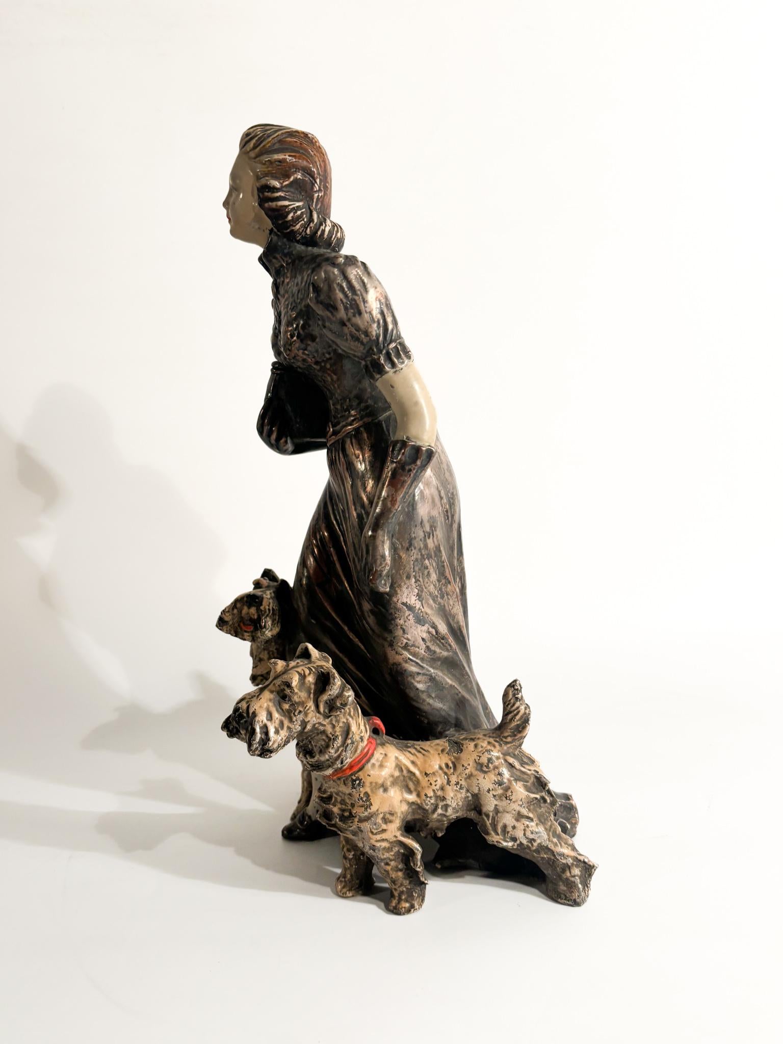 Ceramic Sculpture of Lady with Fox Terrier by Ceramiche Mollica 1940s For Sale 2