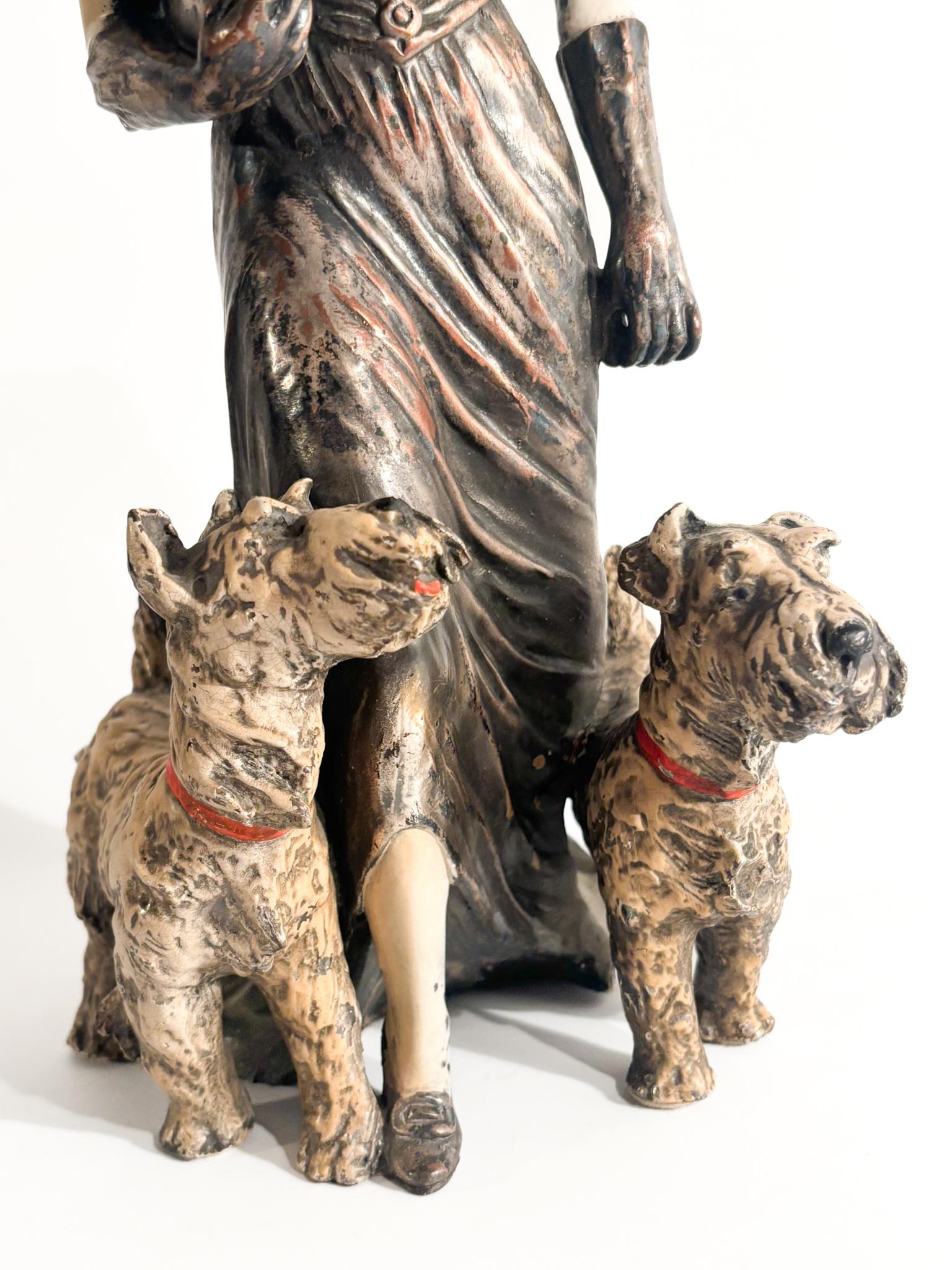 Ceramic Sculpture of Lady with Fox Terrier by Ceramiche Mollica 1940s For Sale 3