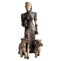 Ceramic Sculpture of Lady with Fox Terrier by Ceramiche Mollica 1940s