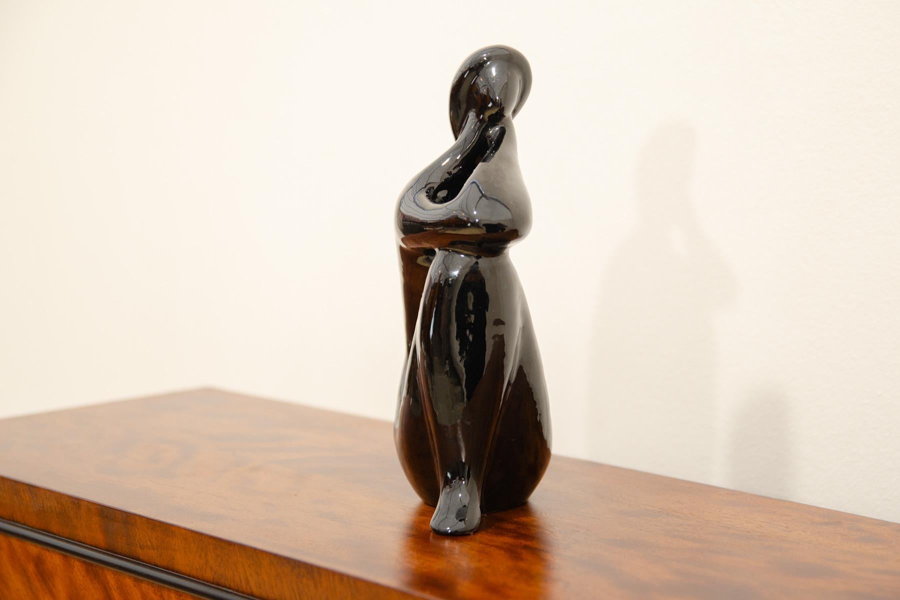 Glazed Ceramic sculpture of naked girl by Jitka Forejtová, 1960´s, Czechoslovakia For Sale