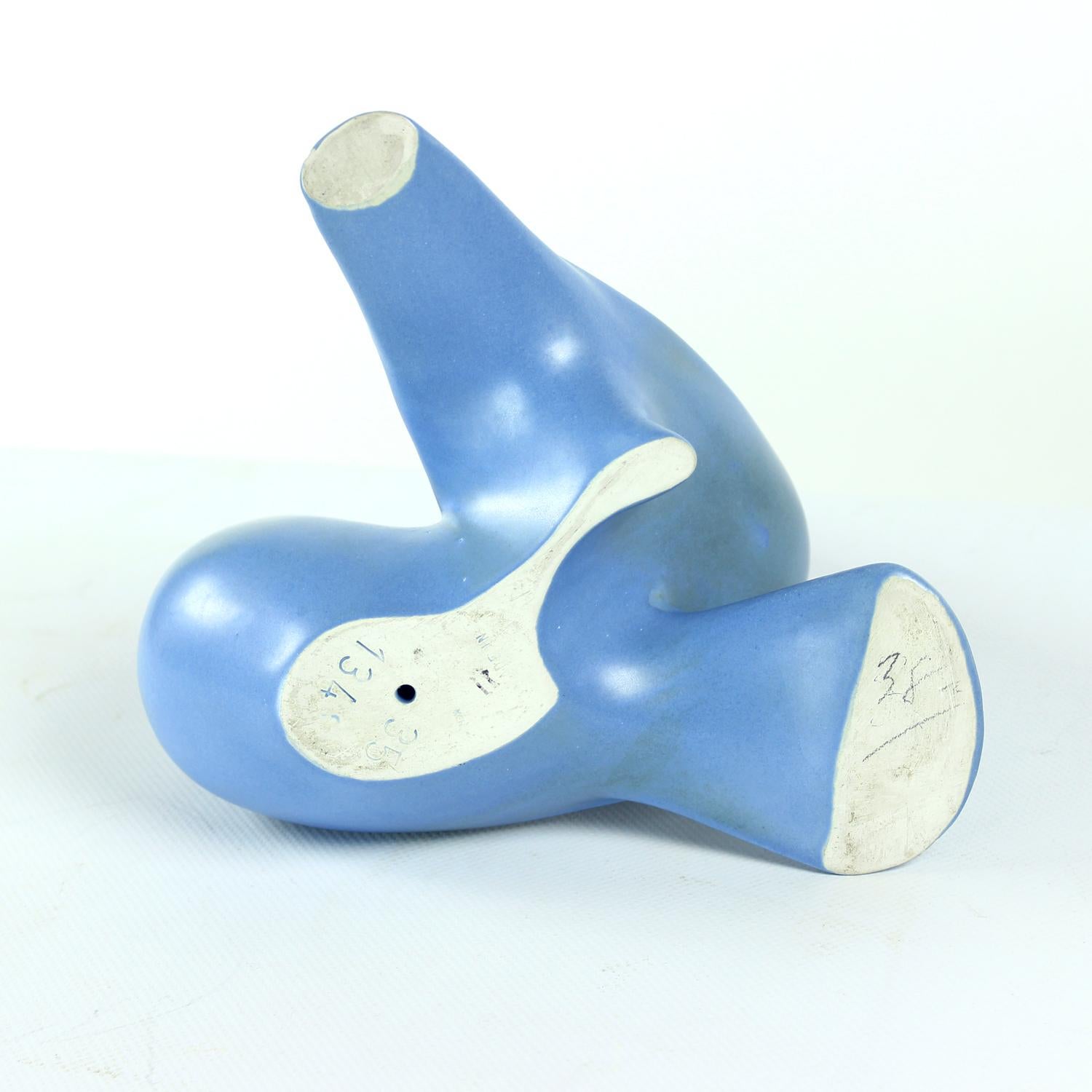 Escultura de cerámica de dos palomas azules, Keramia Años 60 en venta 4