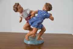 Ceramic Sculpture of Two Children, Czechoslovakia, 1940s