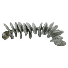 Ceramic Sculpture, Reclining Skeletal Spine in Mottled White and Brown