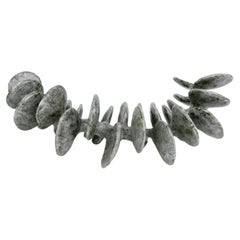 Ceramic Sculpture, Reclining Skeletal Spine in Mottled White and Brown