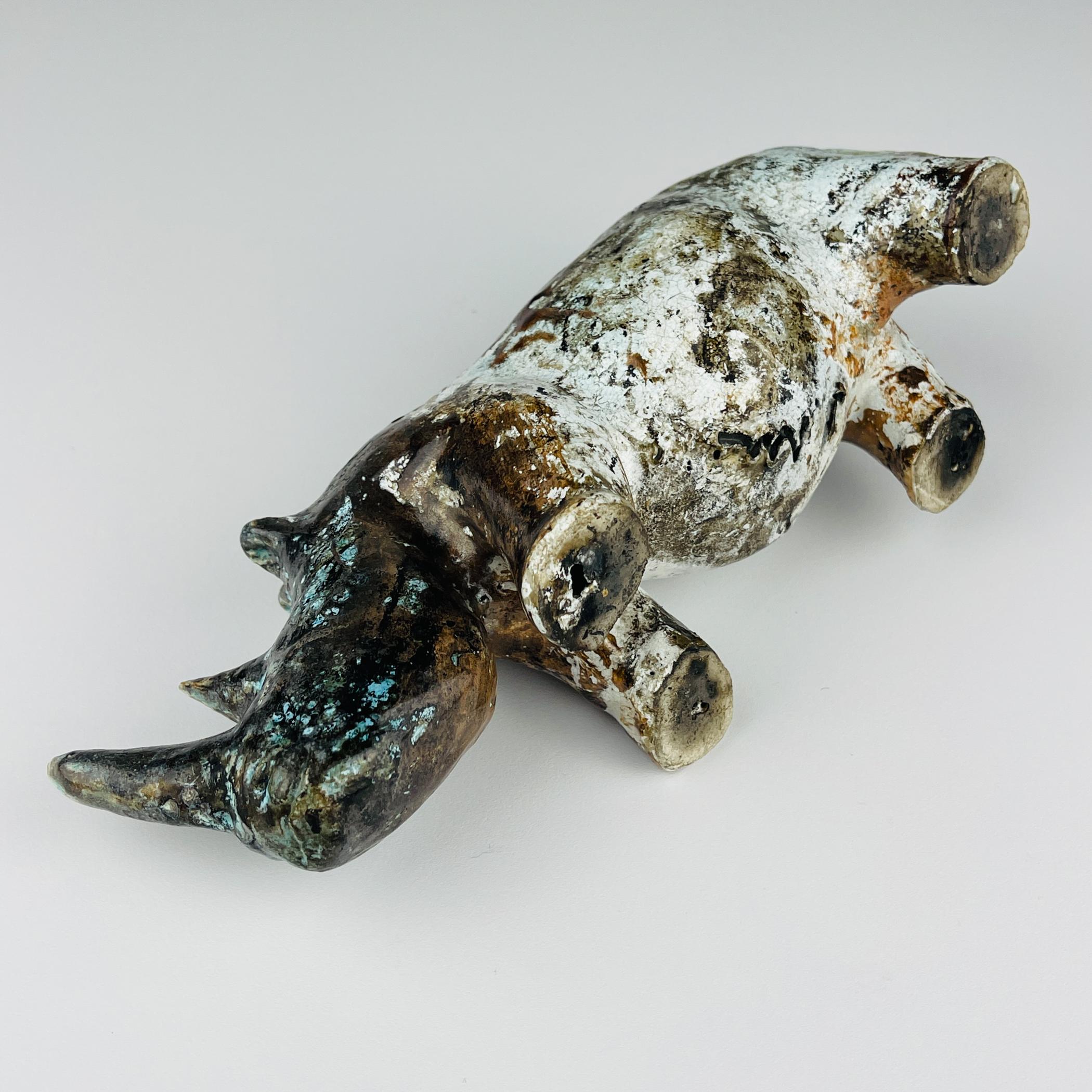 Ceramic sculpture Rhinoceros, Italy 1970s For Sale 1