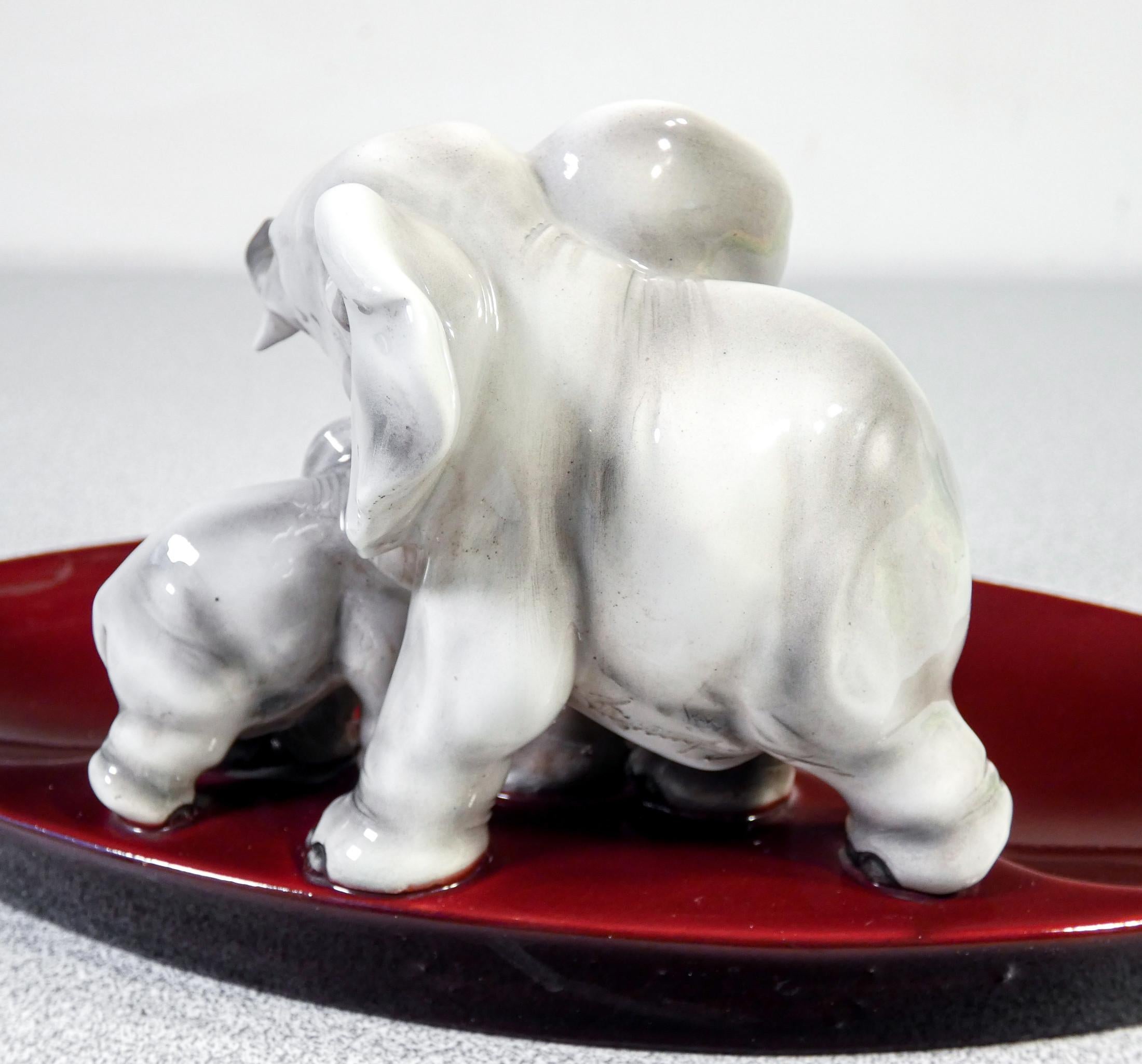 Ceramic Sculpture Signed Guido Cacciapuoti, Elephant with Cub, Italy, 1930s 2