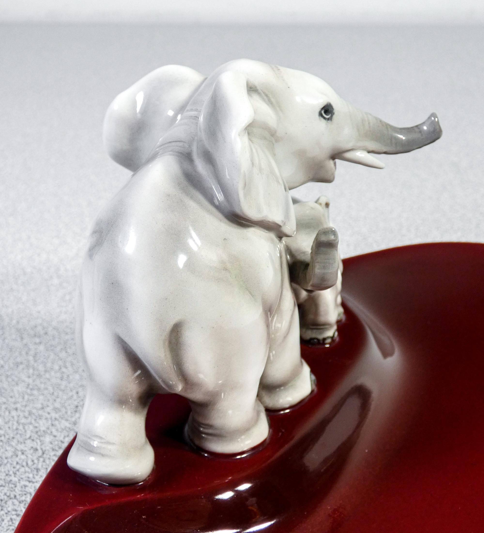 Ceramic Sculpture Signed Guido Cacciapuoti, Elephant with Cub, Italy, 1930s 4