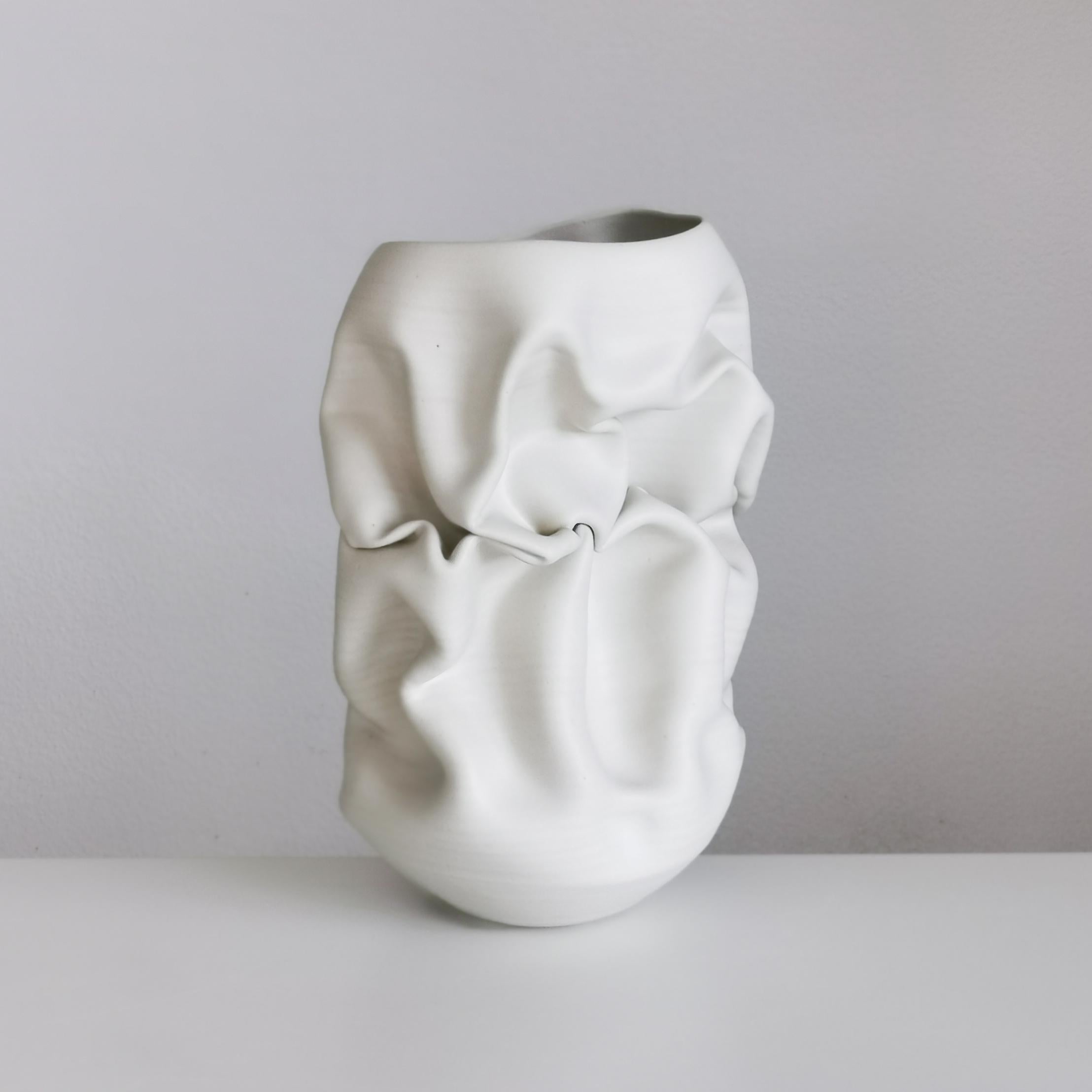 Other Ceramic Sculpture Vessel, N. 50 Medium Tall White Crumpled Form, Objet d'Art