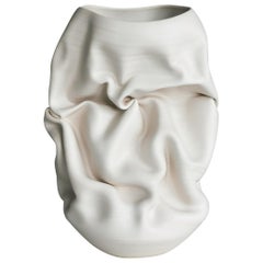Ceramic Sculpture Vessel, N. 50 Medium Tall White Crumpled Form, Objet d'Art
