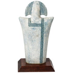 Ceramic Sculpture with a Wood Base, Signed PB, circa 1970-1980