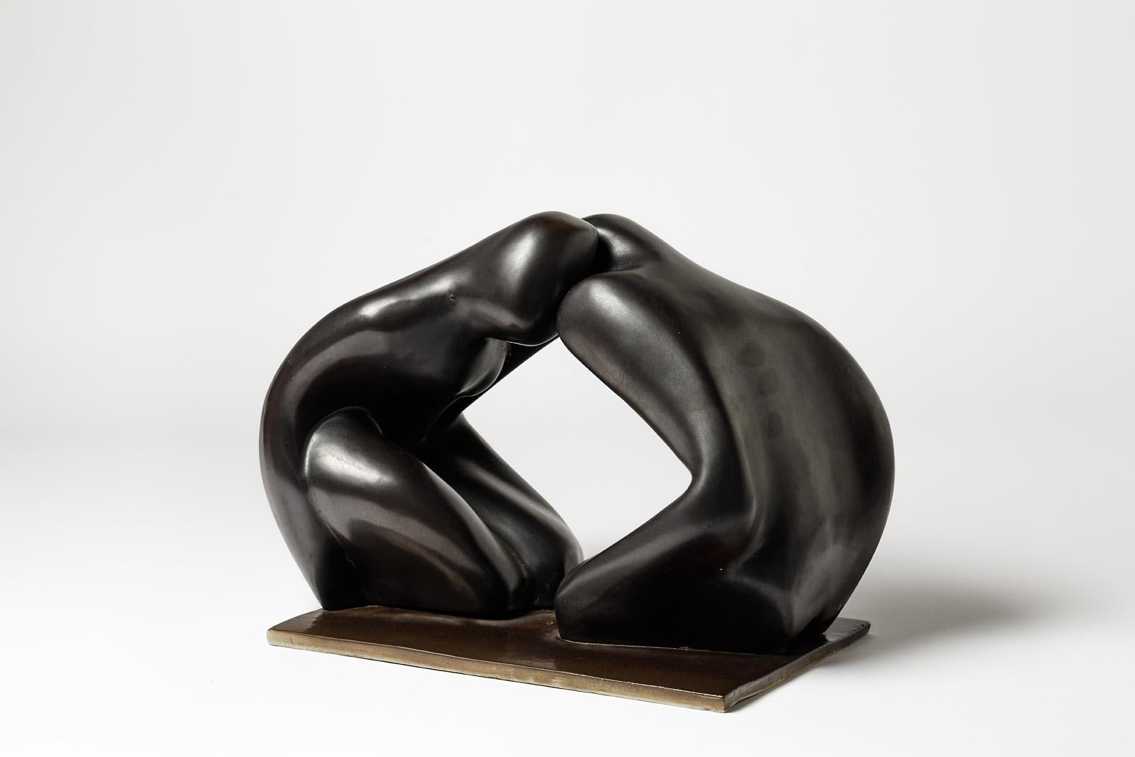 Beaux Arts Ceramic Sculpture with Black Glaze Decoration by Tim Orr, 1970 For Sale