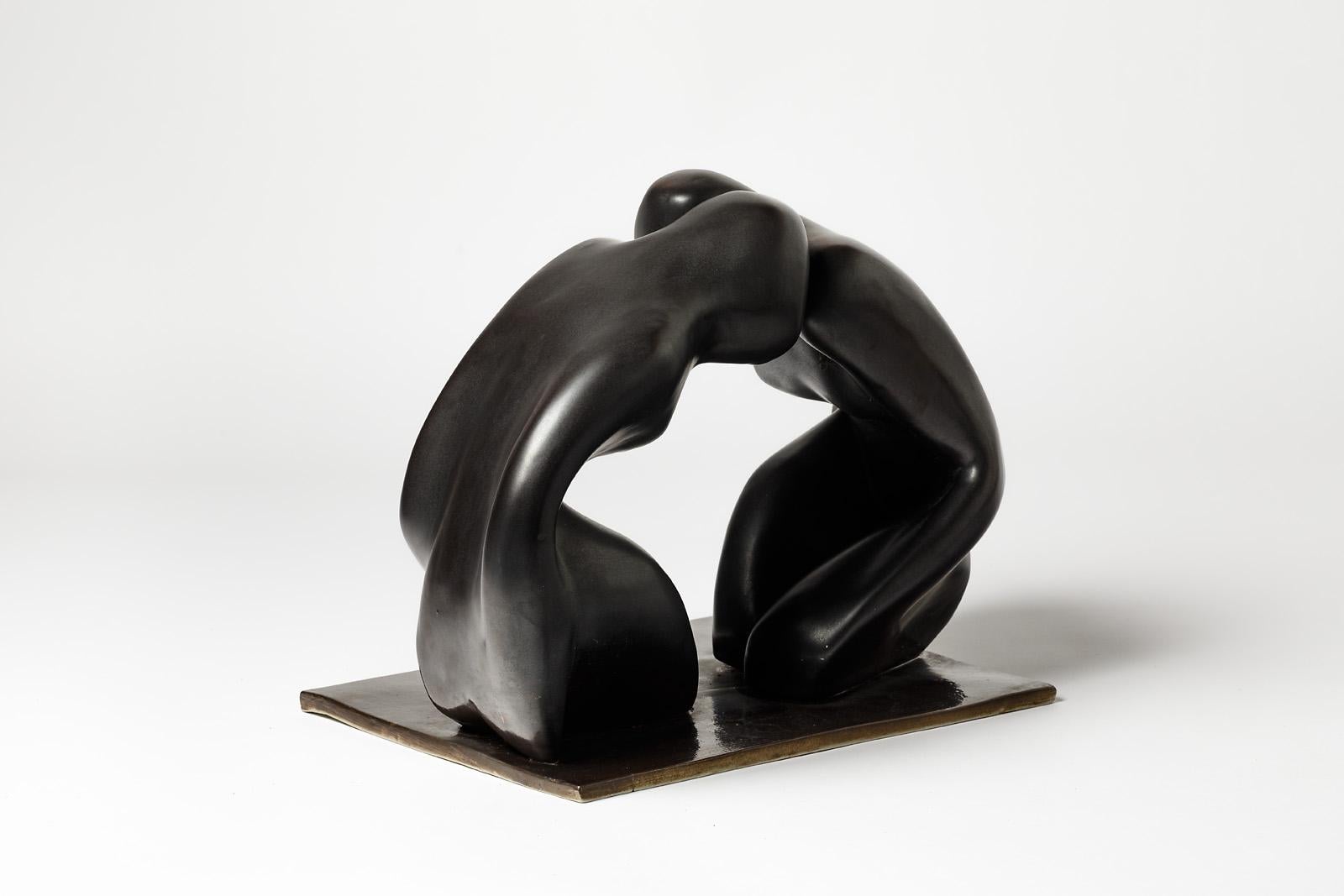 Ceramic Sculpture with Black Glaze Decoration by Tim Orr, 1970 In Excellent Condition For Sale In Saint-Ouen, FR