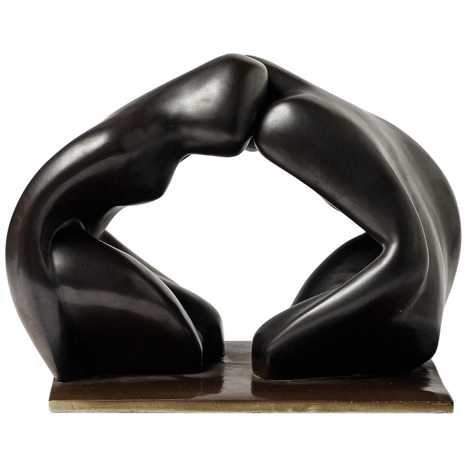 Ceramic Sculpture with Black Glaze Decoration by Tim Orr, 1970 For Sale