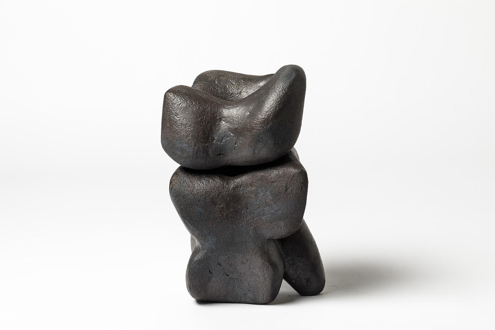 French Ceramic Sculpture with Black Glaze Decoration by Tim Orr, circa 1970