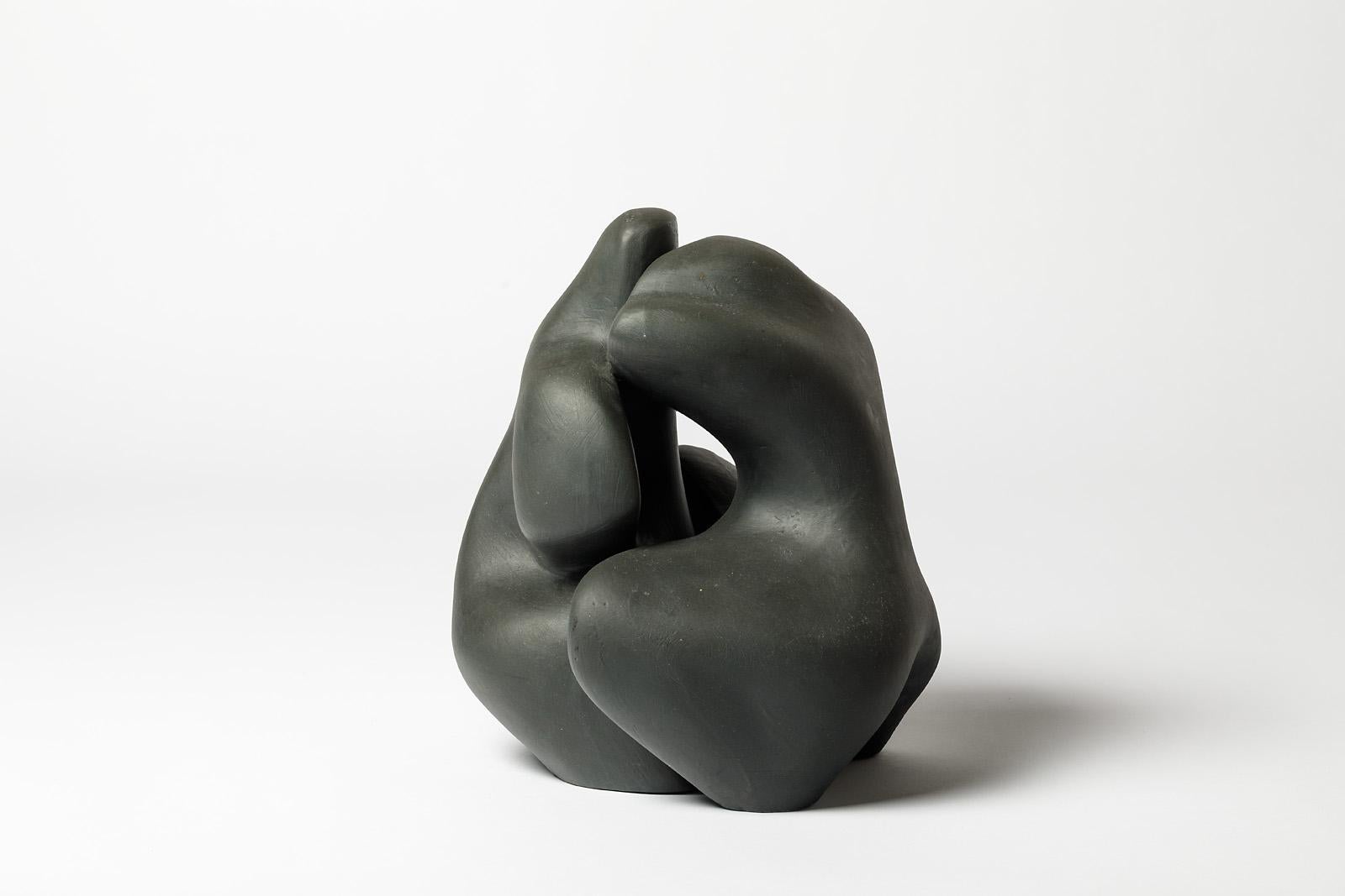 French Ceramic Sculpture with Black Glaze Decoration by Tim Orr, circa 1970 For Sale
